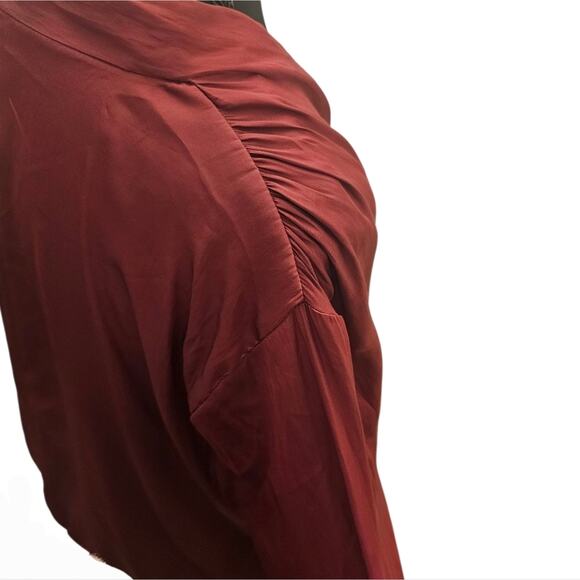 NWT Wrap‑Front Satin Long‑Sleeve Blouse Burgundy Surplice Top Women’s L Old Navy - Picture 4 of 10